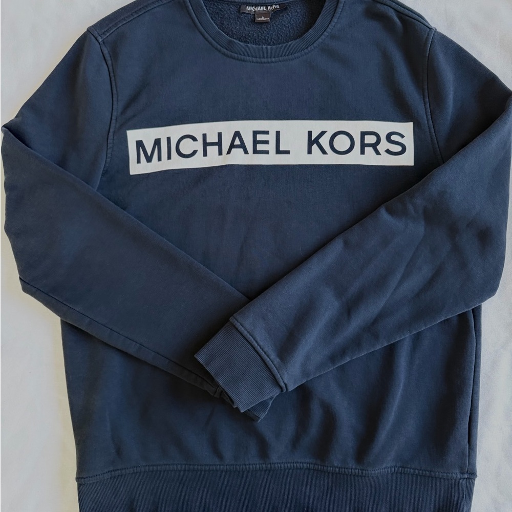 Michael Kors Men's Navy Crewneck with White Logo Panel